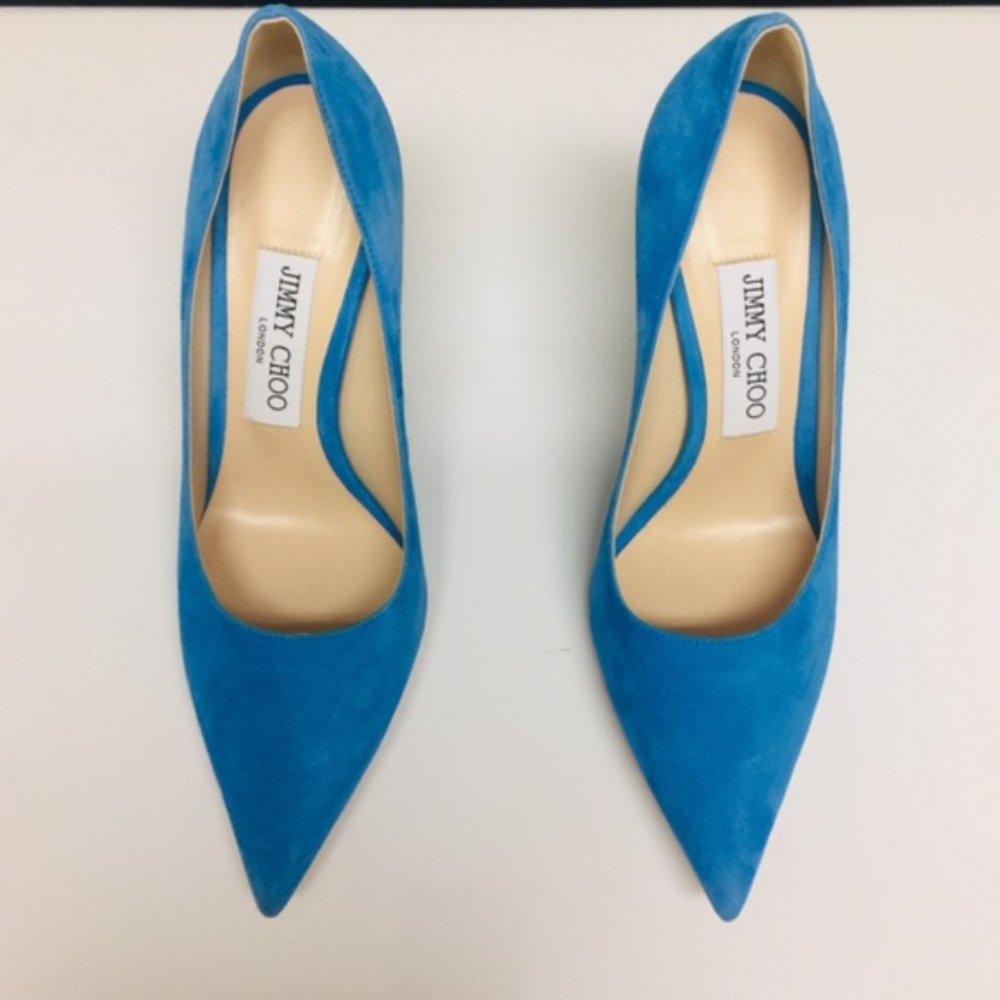 Jimmy Choo Teal Blue Suede Pointed-Toe Pumps